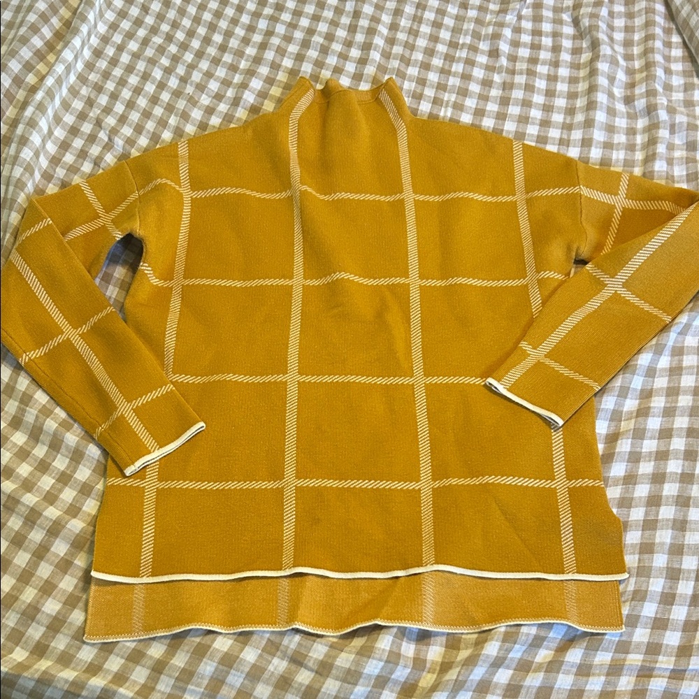 Max Studio Mustard Yellow Windowpane Turtleneck Sweater